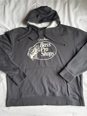 Bass Pro Shops Johnny Morris Gray Outdoor Hoodie Fishing Logo Men’s Size XL